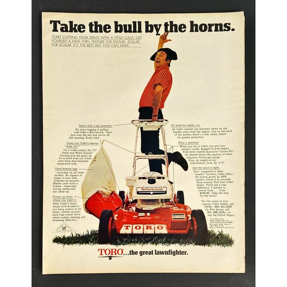 Toro Pow-R-Drive Lawnmower "Take the bull by the horns" Vintage Print Ad 1970 - Picture 3 of 3